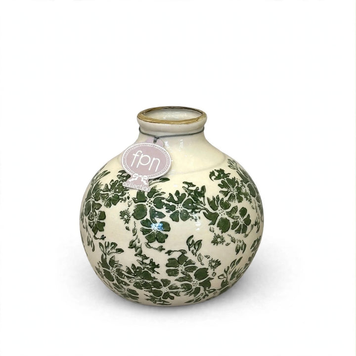 VASO-IN CERAMICA-FANTASIA FIORI VERDI-H23cm x 22D