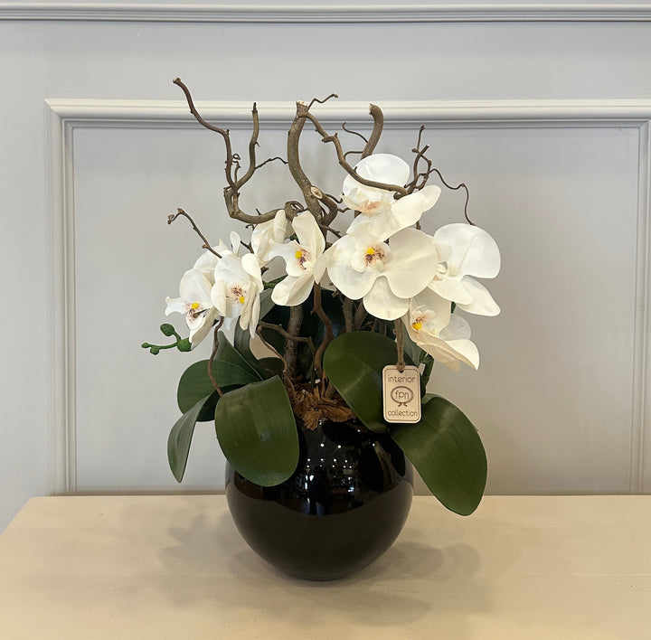 ORCHIDEA-ARTIFICIALE-REAL TOUCH-CON VASO NERO-A- 1 RAMO- H48cm