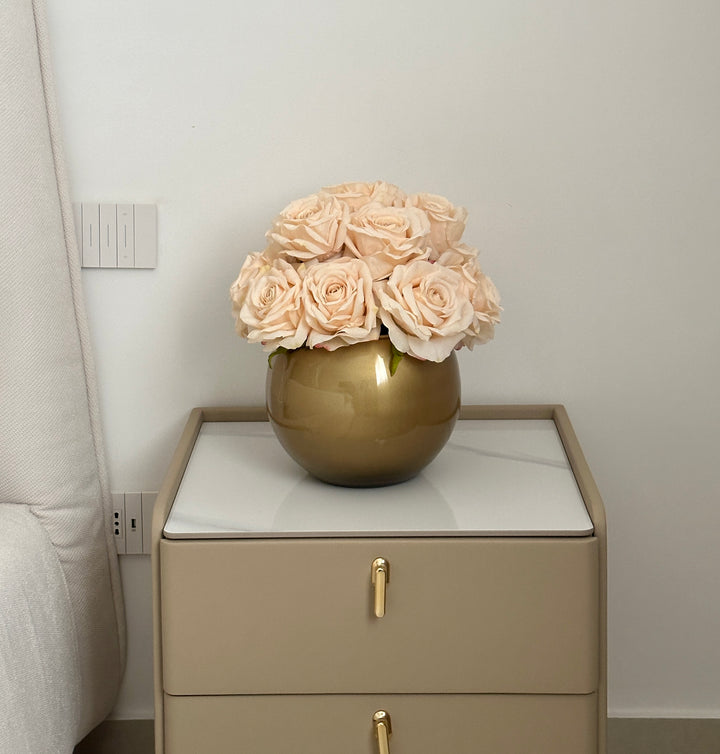SFERA-CRISTALLO-GOLD-COMPOSTA-DA-12 ROSE CREAM-DIMENSIONE-D25cm x H25cm