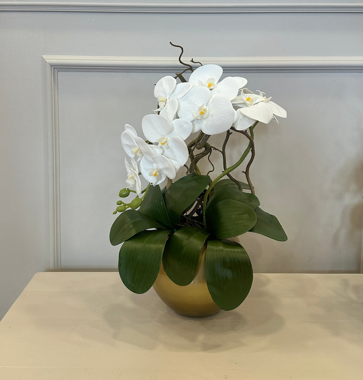 ORCHIDEA-ARTIFICIALE-REAL TOUCH-CON VASO ORO-A- 1 RAMO- H48cm