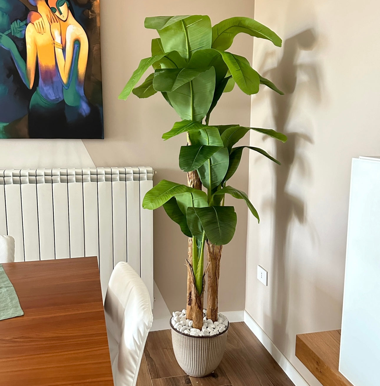 Pianta artificiale di banano alta 120 cm con vaso incluso Pianta artificiale di banano alta 120 cm con vaso incluso