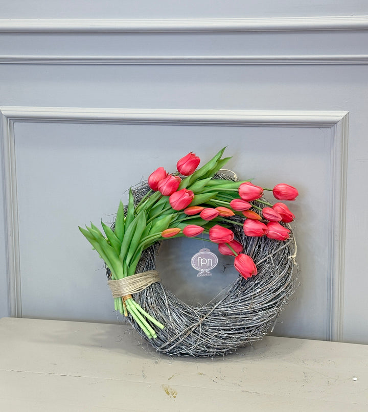 GHIRLANDA PRIMAVERILE-COMPOSTA DA TULIPANI IN LATTICE- disponibile in 8 colorazioni-diametro 40cm
