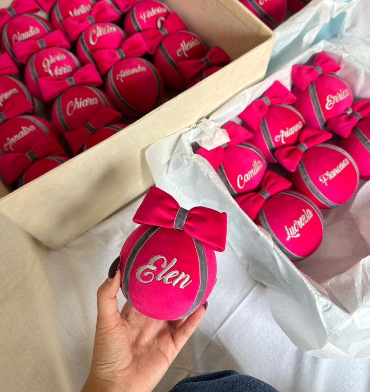 SFERA-PERSONALIZZATA-VELLUTO MAGENTA- CON RICAMO ARGENTO