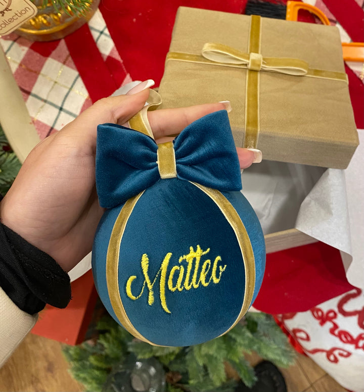 SFERA-PERSONALIZZATA-VELLUTO BLU OTTANIO CON RICAMO IN ORO