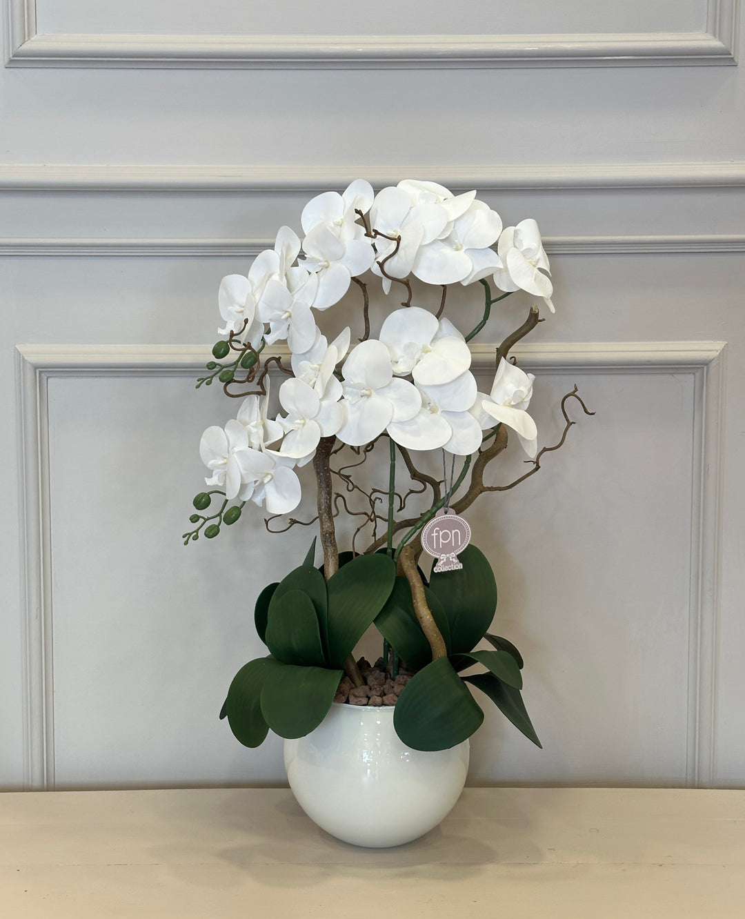 ORCHIDEA-CON VASO BIANCO-ARTIFICIALE-REAL TOUCH-H65cm