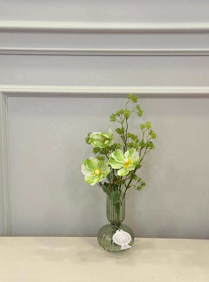 Vaso in vetro soffiato-verde-con composizione come in foto-H40cm