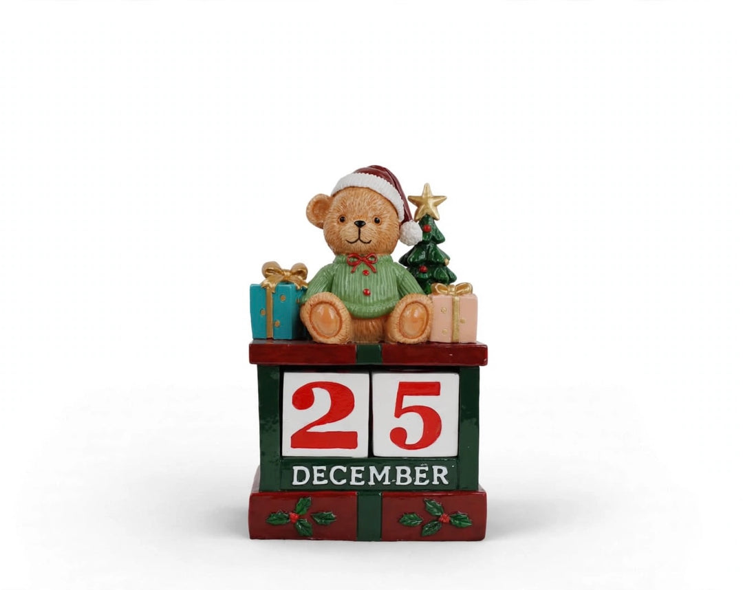 CALENDARIO-CON ORSO E REGALI IN RESINA-H16cm