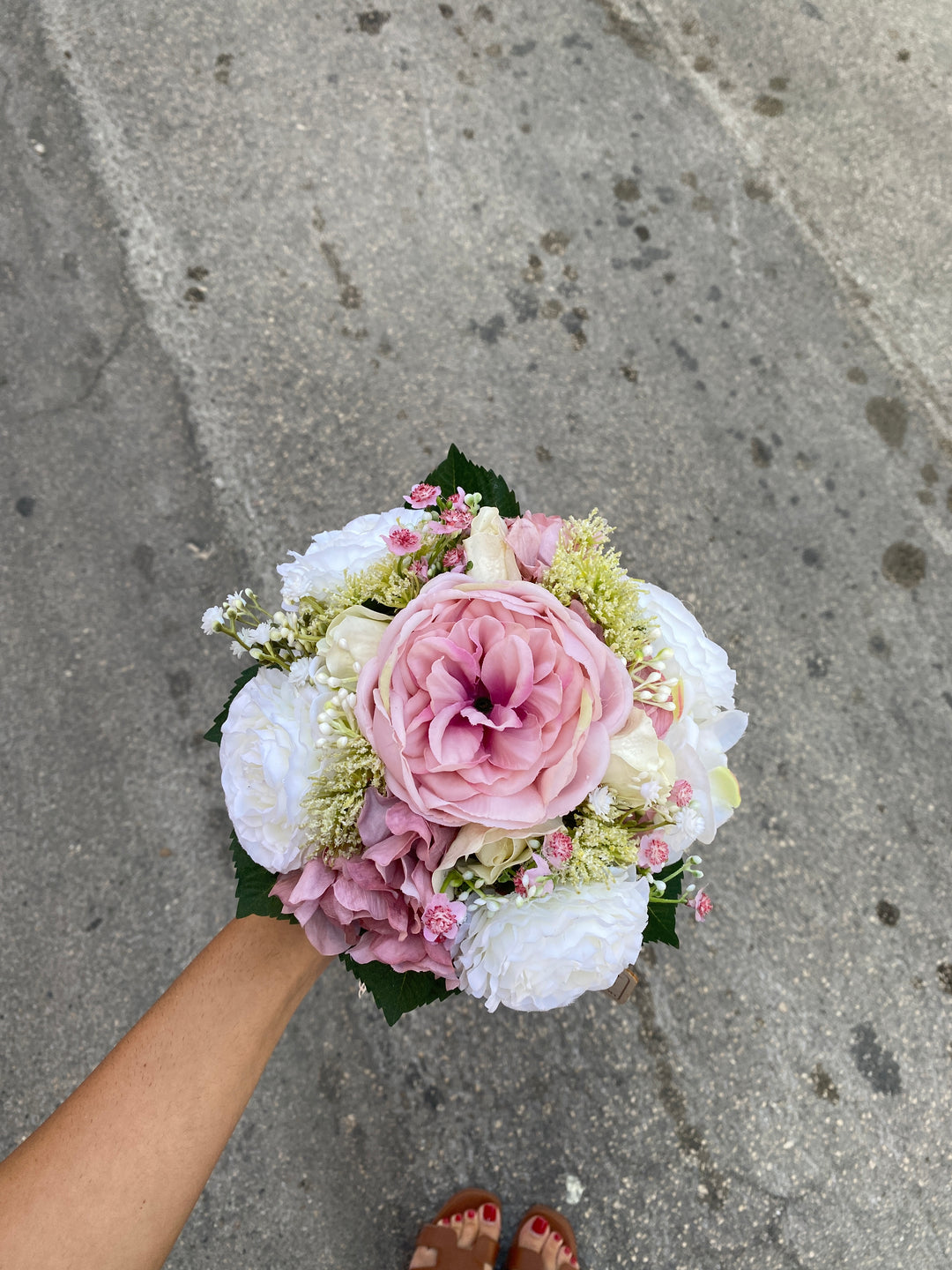 BOUQUET ARTIFICIALE- rosa e bianco