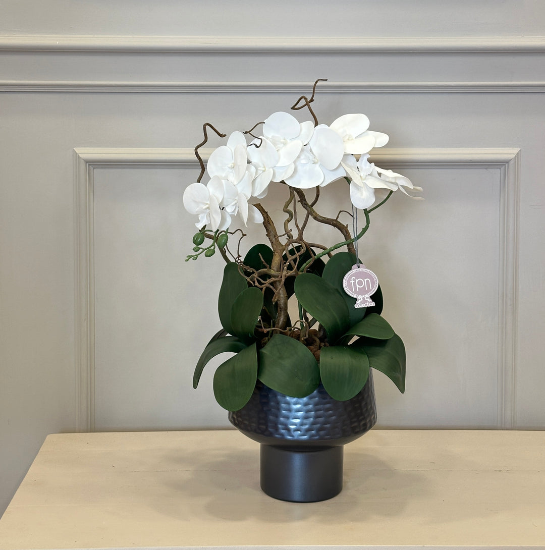 ORCHIDEA-CON VASO GREY/METALLISCENTE-ARTIFICIALE-REAL TOUCH- H65CM