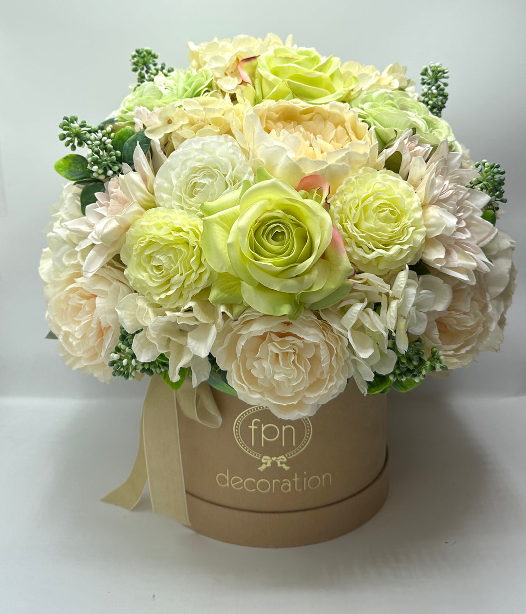 FLOWERY BOX -  bianco e verde con base color beige
