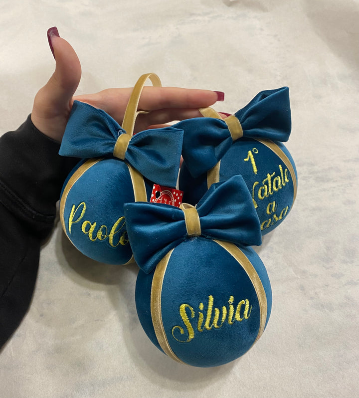 SFERA-PERSONALIZZATA-VELLUTO BLU OTTANIO CON RICAMO IN ORO