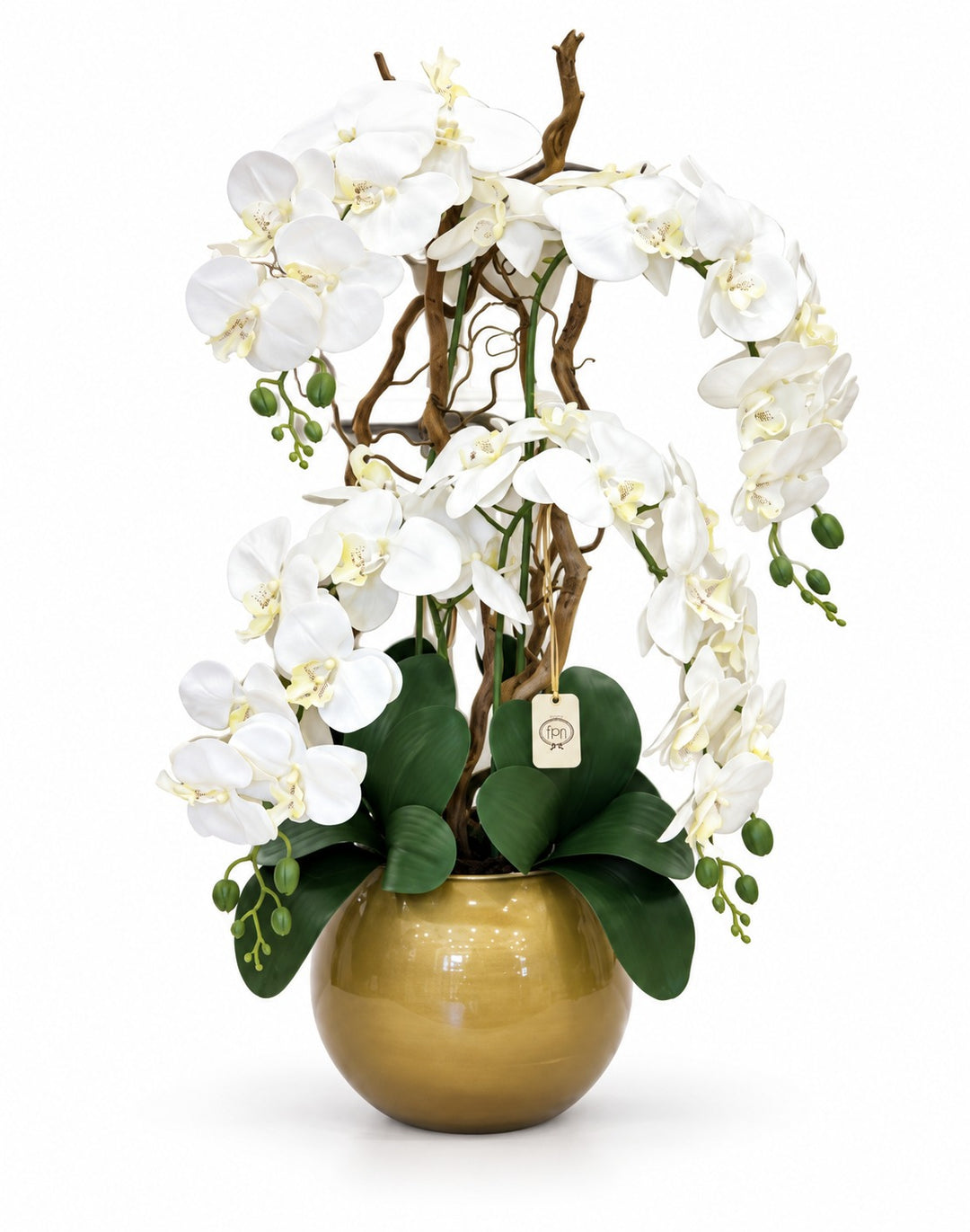 ORCHIDEA-ARTIFICIALE-REAL TOUCH-CON VASO-COLOR-ORO-MODELLO A 4 orchidee. H 80cm