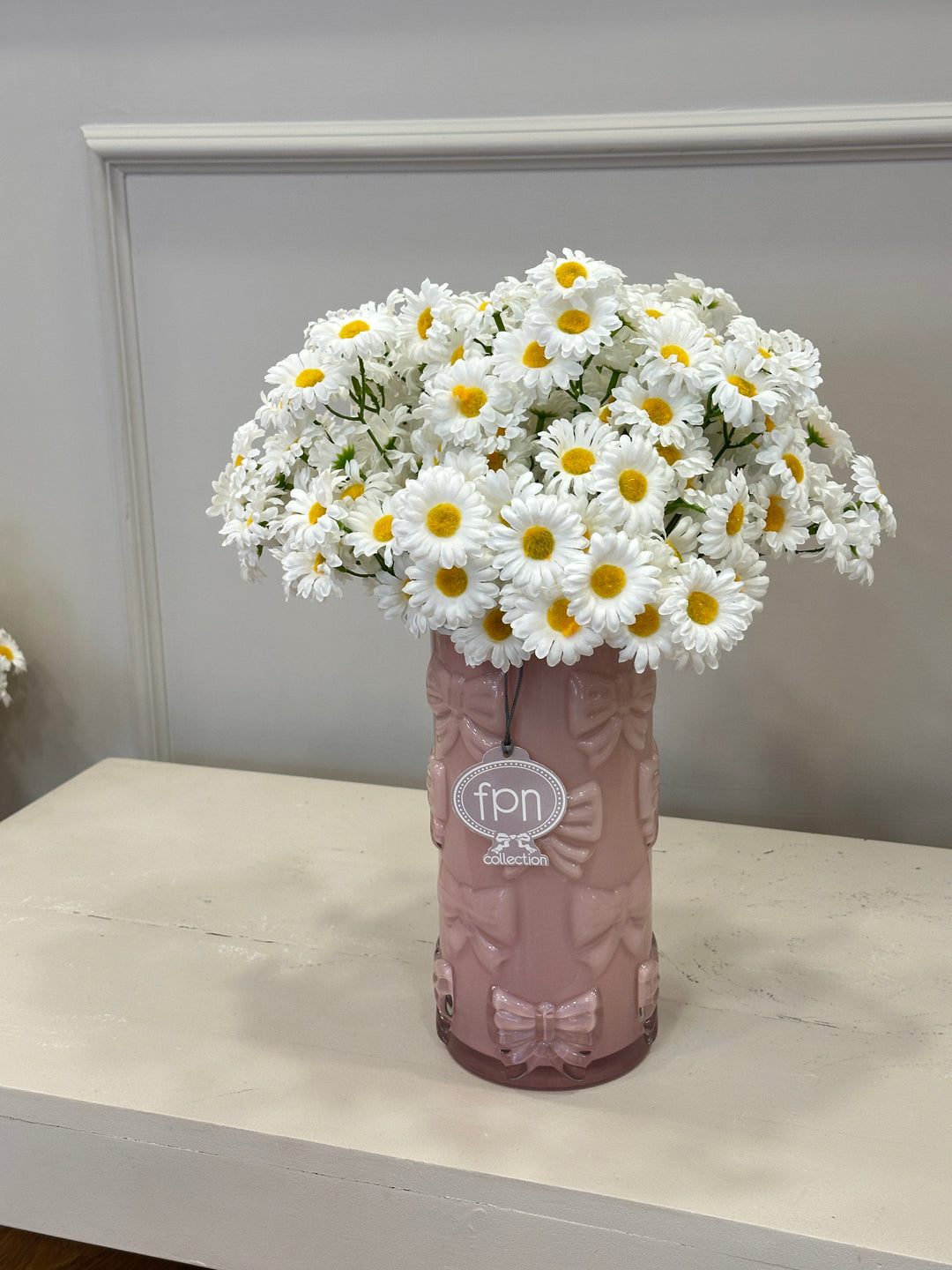 COMPOSIZIONE-IN VASO ROSA CON FIOCCHI- H30cm X 15