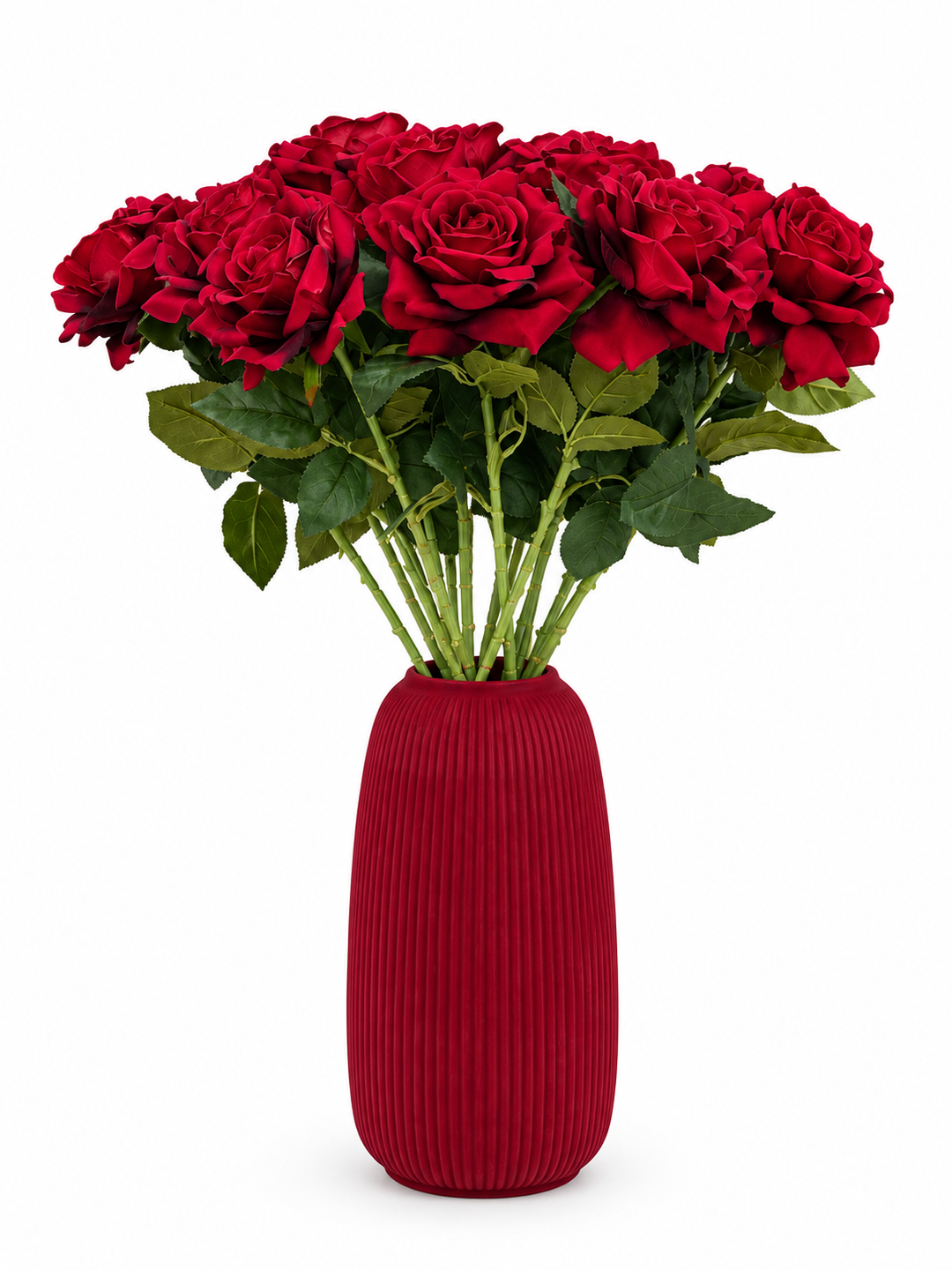 VASO-IN VELLUTO-COMPOSTO DA 16 ROSE IN VELLUTO -H70cm