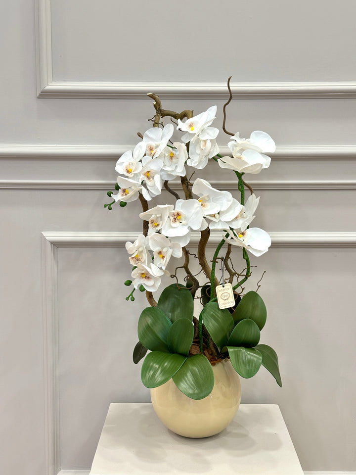 ORCHIDEA-CON VASO COLOR BEIGE - ARTIFICIALE- REAL TOUCH-H65cm