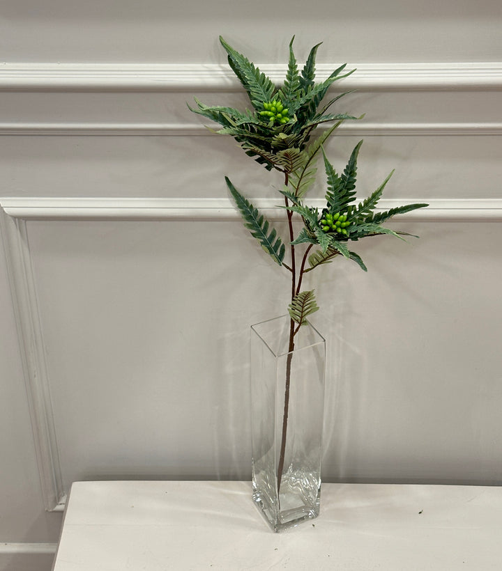 FIORITURA-PROTEA-CON BACCHE VERDI-H70cm-STELO SAGOMABILE.