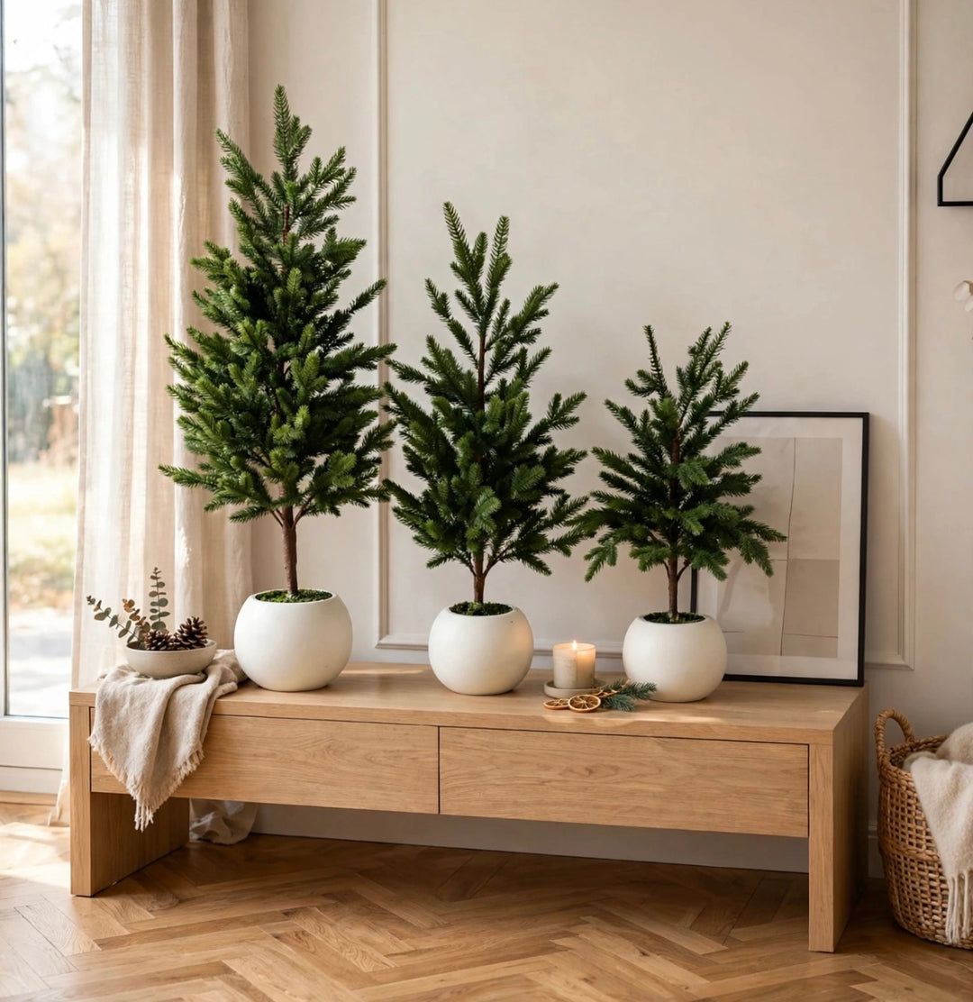 ALBERO-IN PE-REALISTISCO-con vaso bianco- disponibile in tre dimensioni.