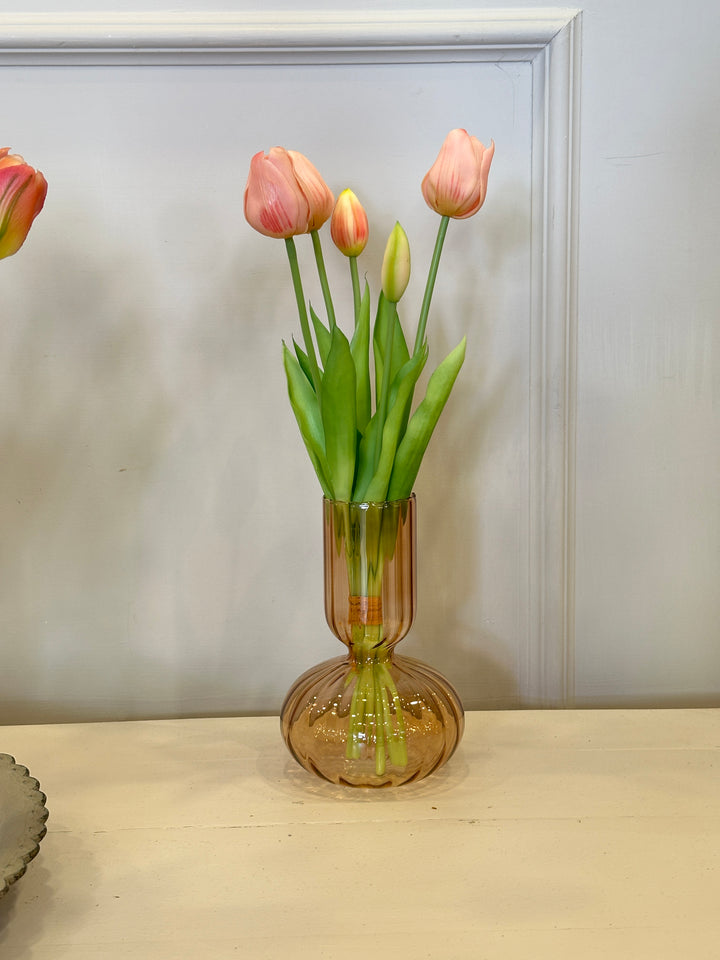 VASO-IN VETRO-SOFFIATO-COMPOSTO DA TULIPANI-DISPONIBILE IN TRE VARIANTI