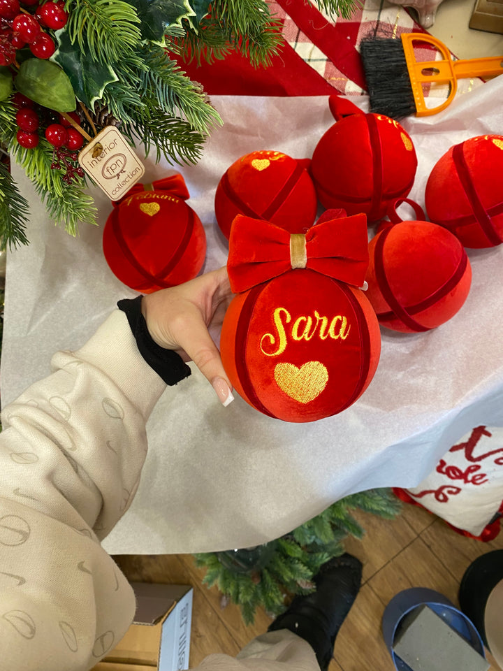 SFERA-PERSONALIZZATA-VELLUTO-ROSSO CON RICAMO IN ORO.