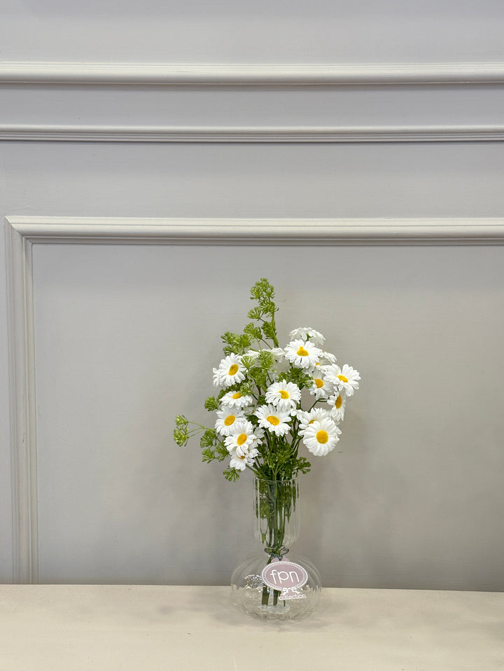 Vaso in vetro soffiato-bianco-con composizione come in foto-H40cm