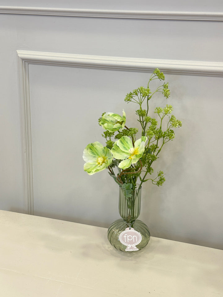 Vaso in vetro soffiato-verde-con composizione come in foto-H40cm