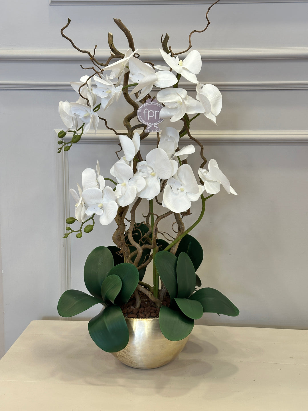ORCHIDEA-CON VASO ORO-IN METALLO- ARTIFICIALE-REAL TOUCH- H65CM