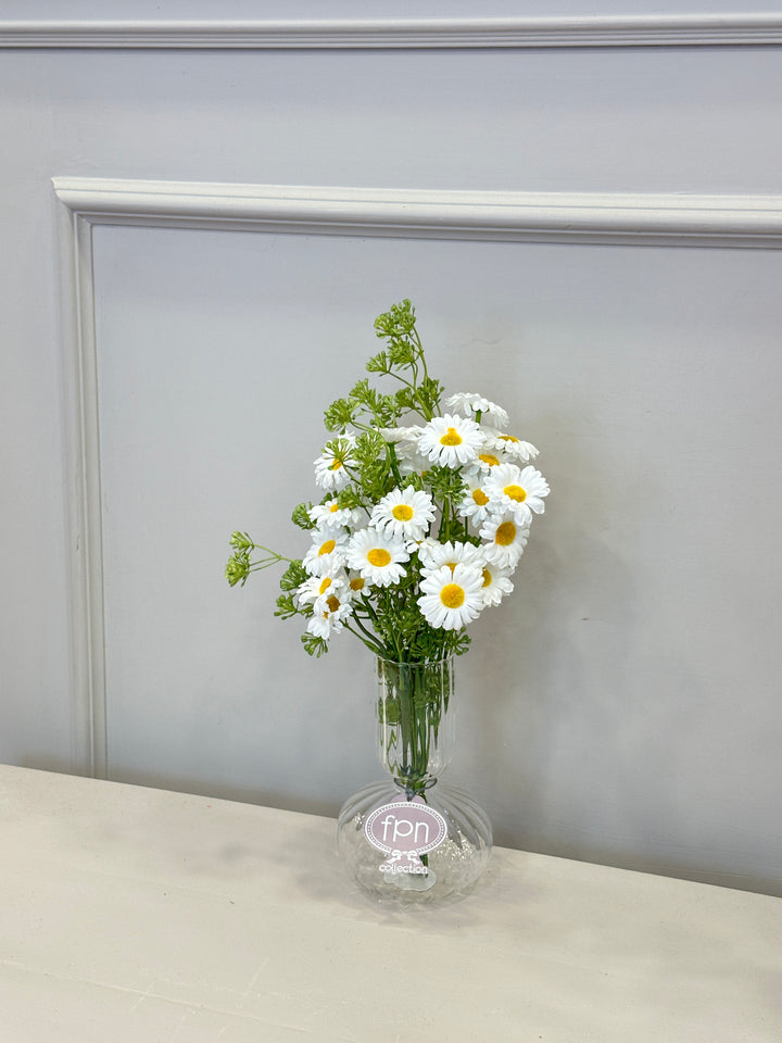 Vaso in vetro soffiato-bianco-con composizione come in foto-H40cm