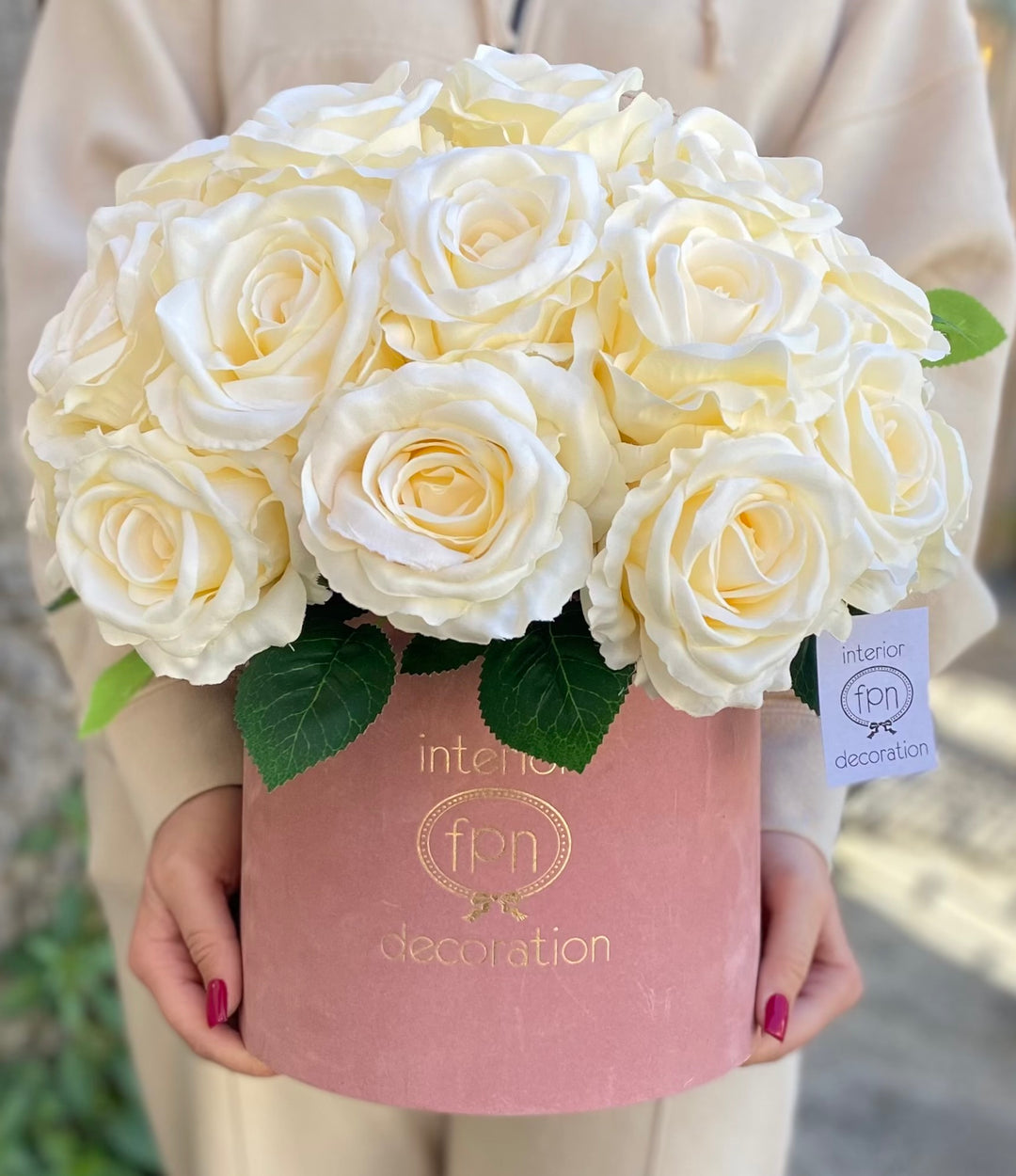 FLOWERY BOX- con Rose bianche-artificiali