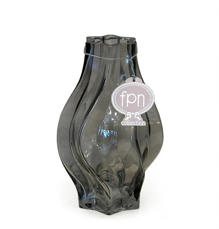 VASO-IN VETRO-SEMITRASPARENTE NERO-H23cm x D13cm