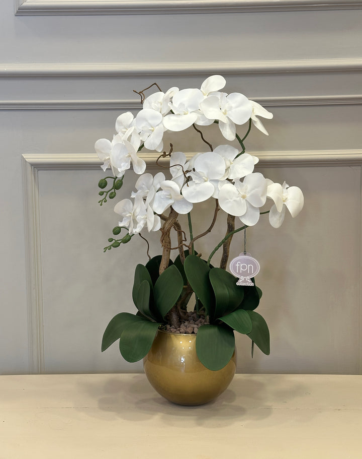 ORCHIDEA-CON VASO ORO-ARTIFICIALE-REAL TOUCH- H65cm