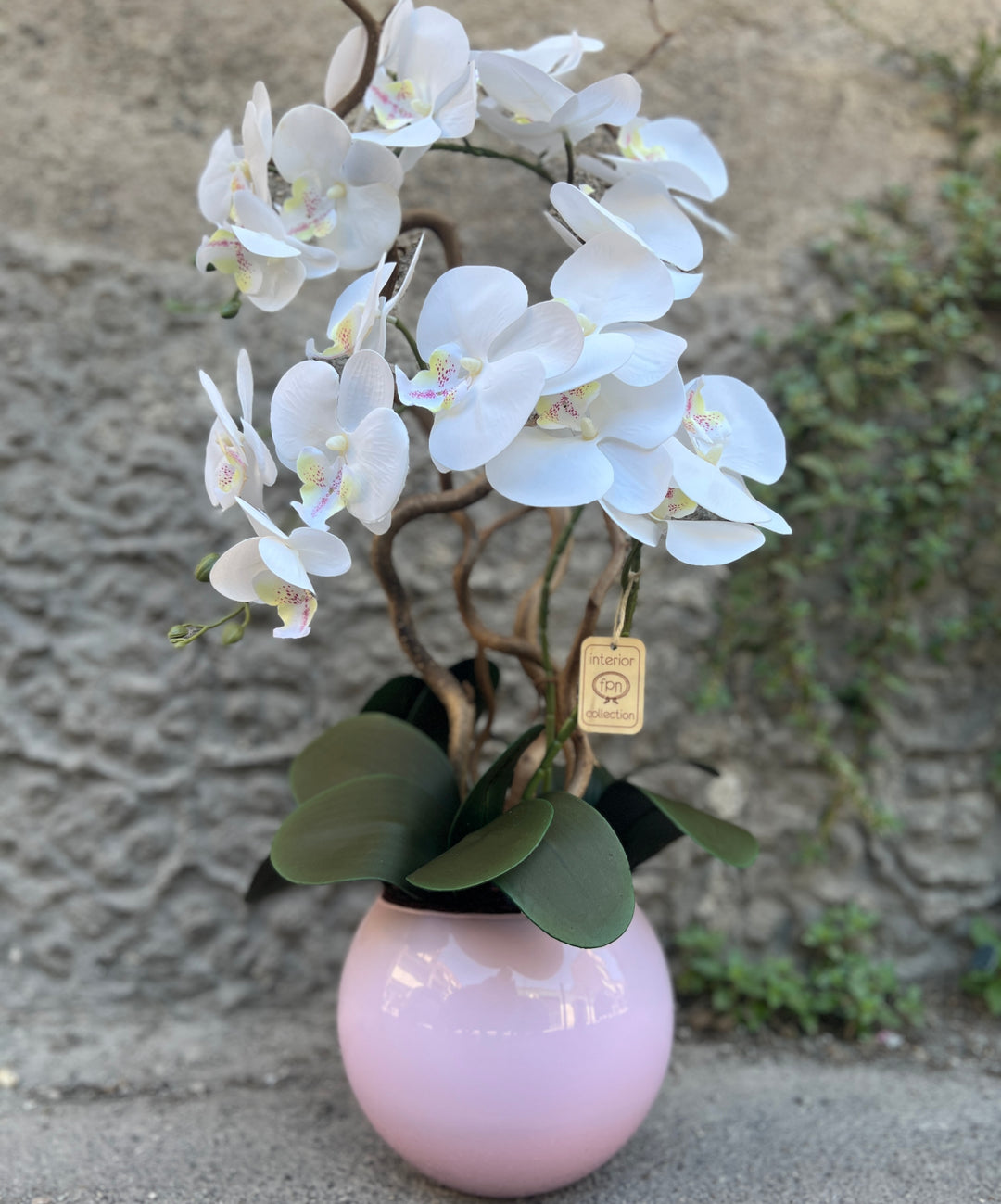 ORCHIDEA-CON VASO ROSA-ARTIFICIALE-REAL TOUCH-H65cm