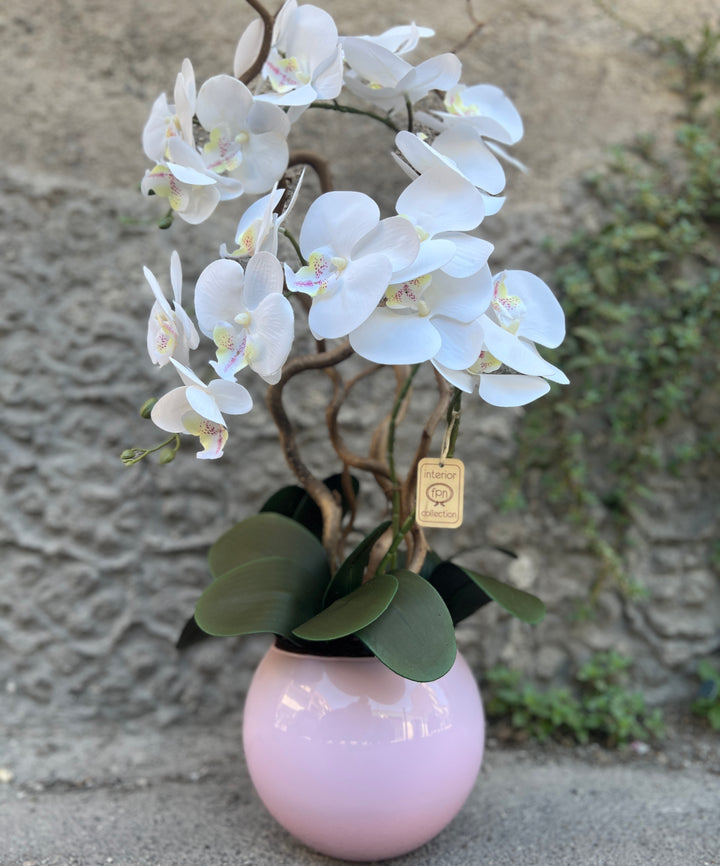 ORCHIDEA-CON VASO ROSA-ARTIFICIALE-REAL TOUCH-H65cm