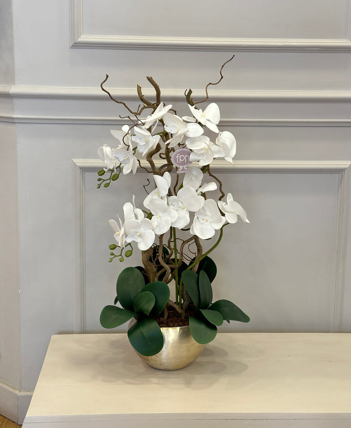 ORCHIDEA-CON VASO ORO-IN METALLO- ARTIFICIALE-REAL TOUCH- H65CM