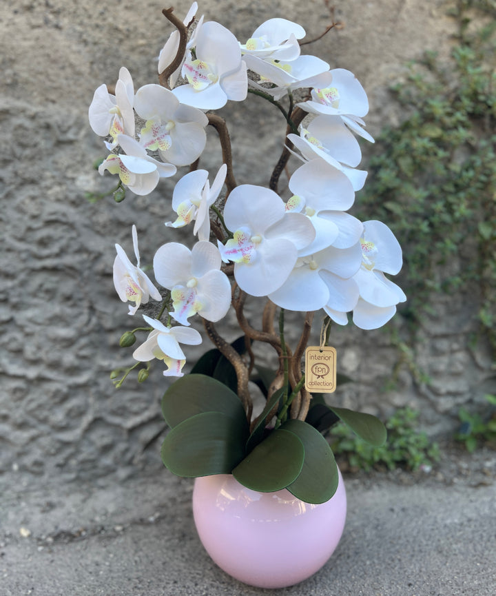 ORCHIDEA-CON VASO ROSA-ARTIFICIALE-REAL TOUCH-H65cm