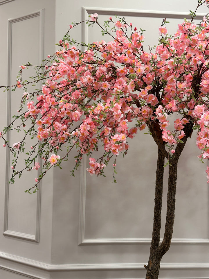 ALBERO-REALIZZATO CON FIORI DI PESCO ARTIFICIALI-COLOR ROSA-E VASO GRIGIO- H230