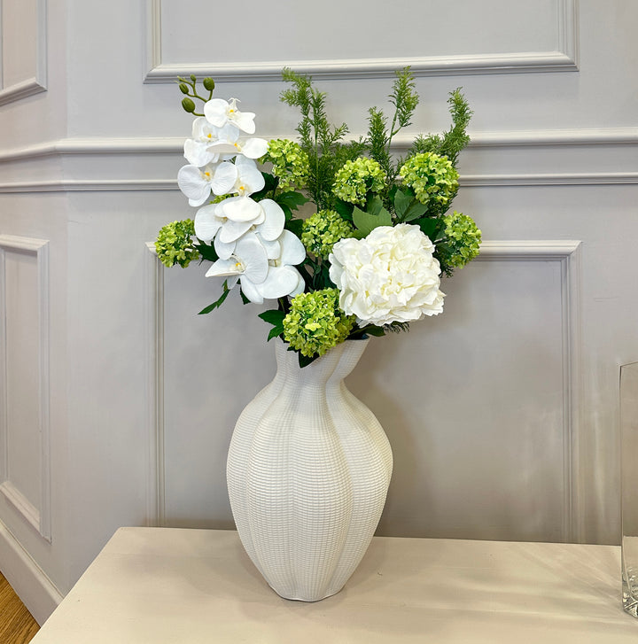 Vaso-effetto 3D-composto come in foto-wiburno-orchidea-peonia