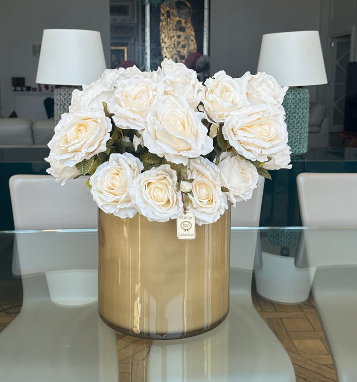 VASO-CRISTALLO-GOLD-COMPOSTO-DA-24-ROSE-E 8 BOCCIOLI-DIMENSIONE-H45cm X D45cm.