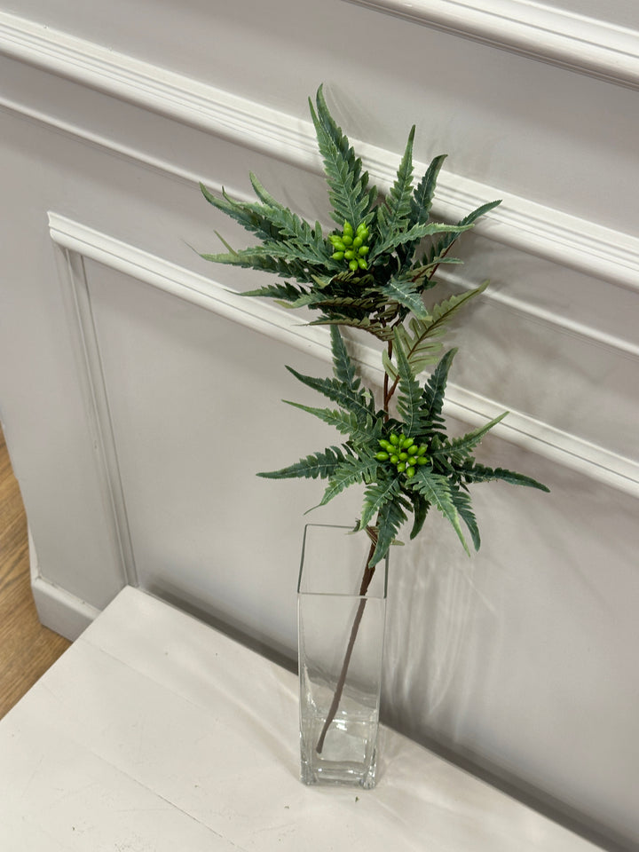 FIORITURA-PROTEA-CON BACCHE VERDI-H70cm-STELO SAGOMABILE.