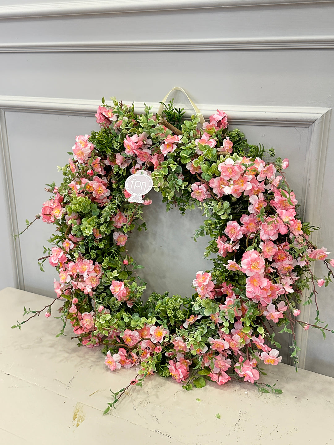GHIRLANDA-PRIMAVERA-COMPOSTA DA FIORI DI PESCO ROSA- DISPONIBILE IN 3 DIMENSIONI