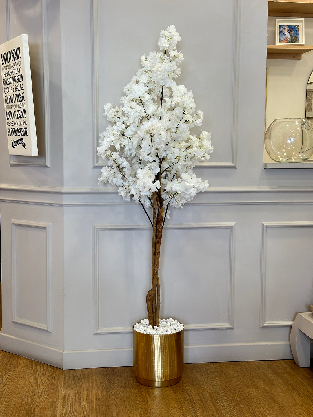 PIANTA-DI MANDORLO-ARTIFICIALE REALISTICA-BIANCO-H190cm- disponibile con due tipologie di  vaso