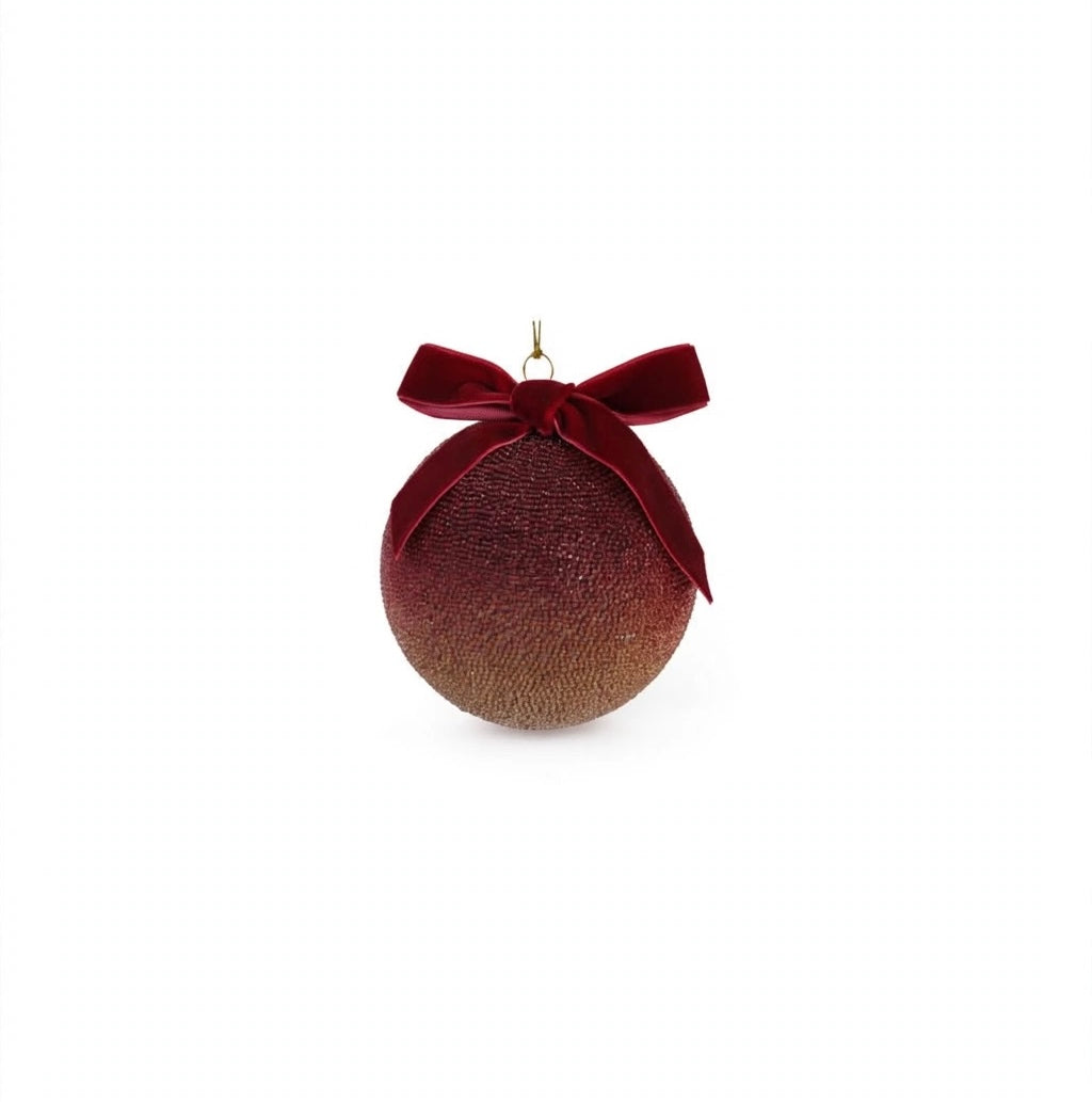 SFERA-DIA10cm-APPLICAZIONI-BOURDEAUX-SFUMATO-IN VETRO CON FIOCCO IN VELLUTO