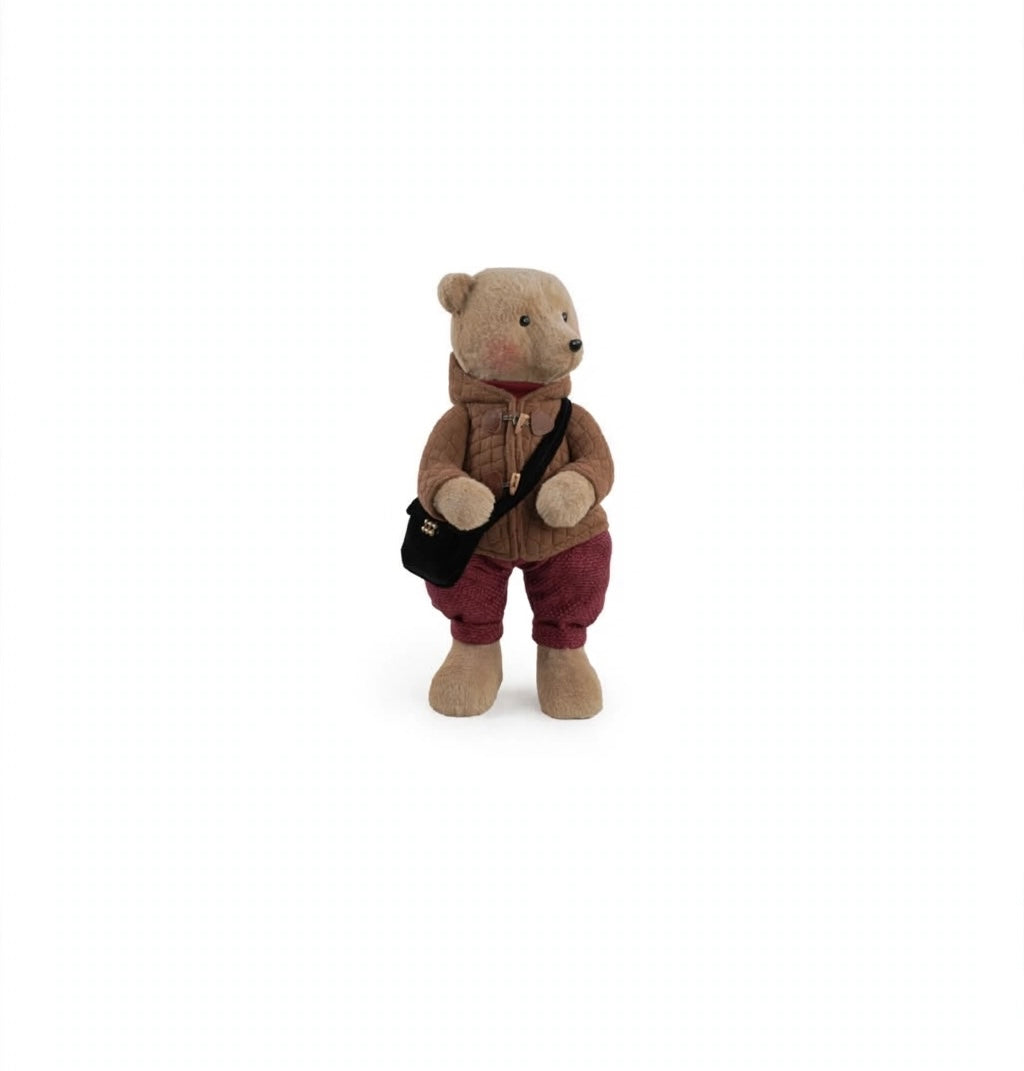 ORSO-CON GIACCA MARRONE-PANTALONE ROSSO-H45cm x24
