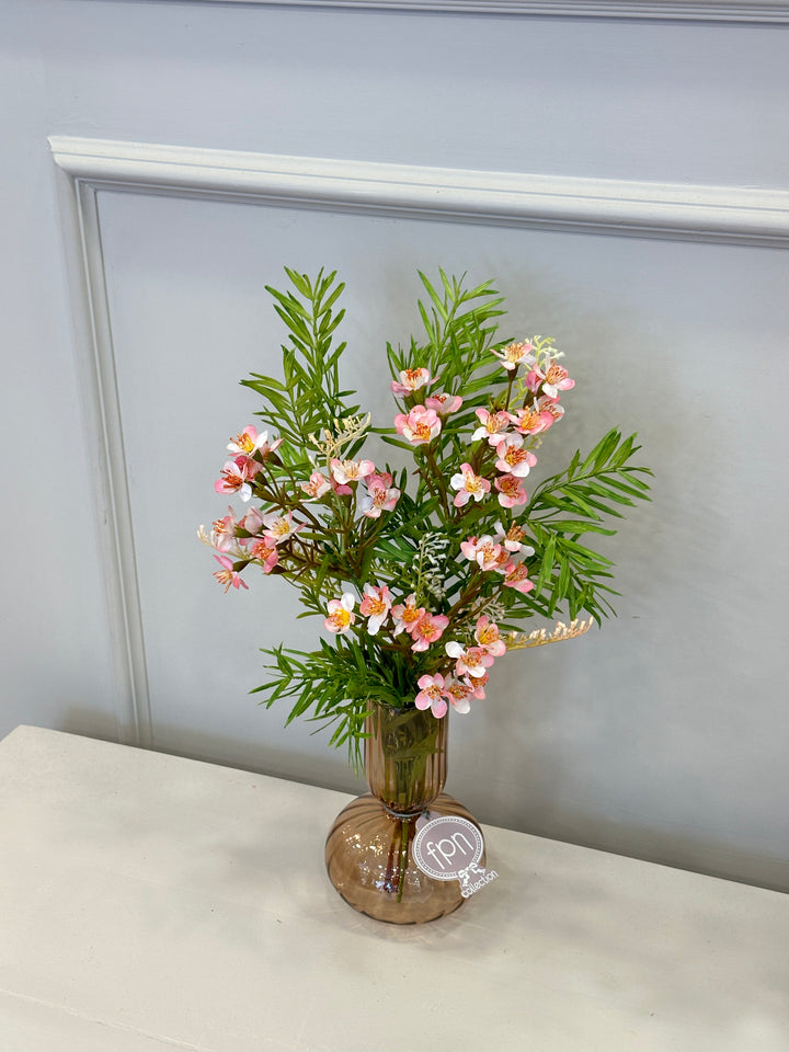 Vaso in vetro soffiato-ambra -con composizione come in foto-H40cm