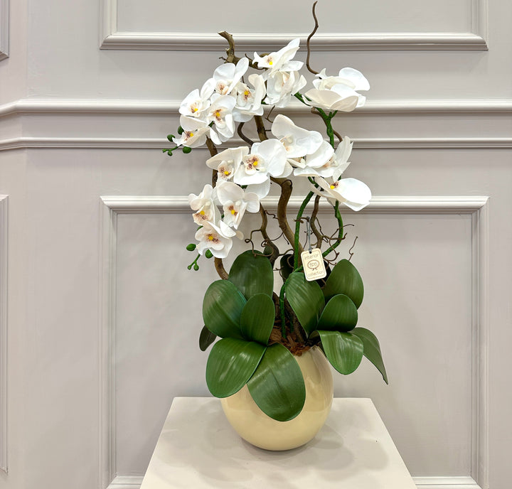 ORCHIDEA-CON VASO COLOR BEIGE - ARTIFICIALE- REAL TOUCH-H65cm