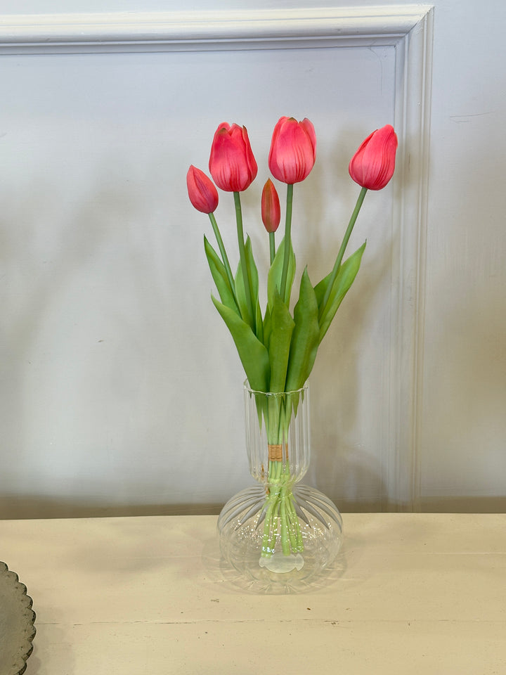 VASO-IN VETRO-SOFFIATO-COMPOSTO DA TULIPANI-DISPONIBILE IN TRE VARIANTI