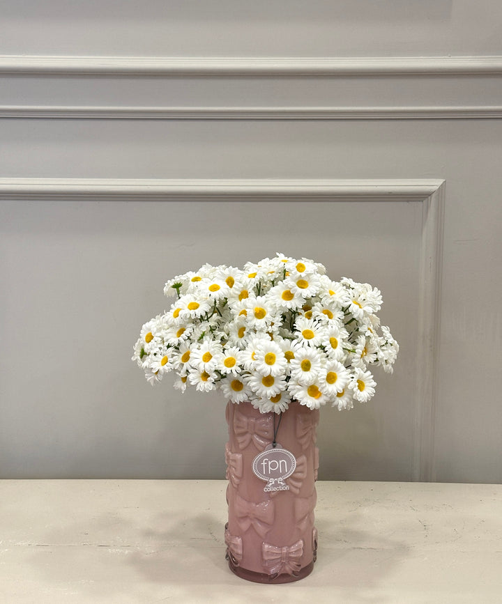 COMPOSIZIONE-IN VASO ROSA CON FIOCCHI- H30cm X 15