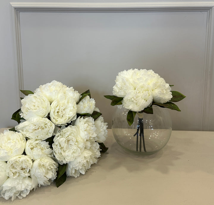 BOUQUET ARTIFICIALE-COMPOSTO DA 6 PEONIE BIANCHE-H23cm