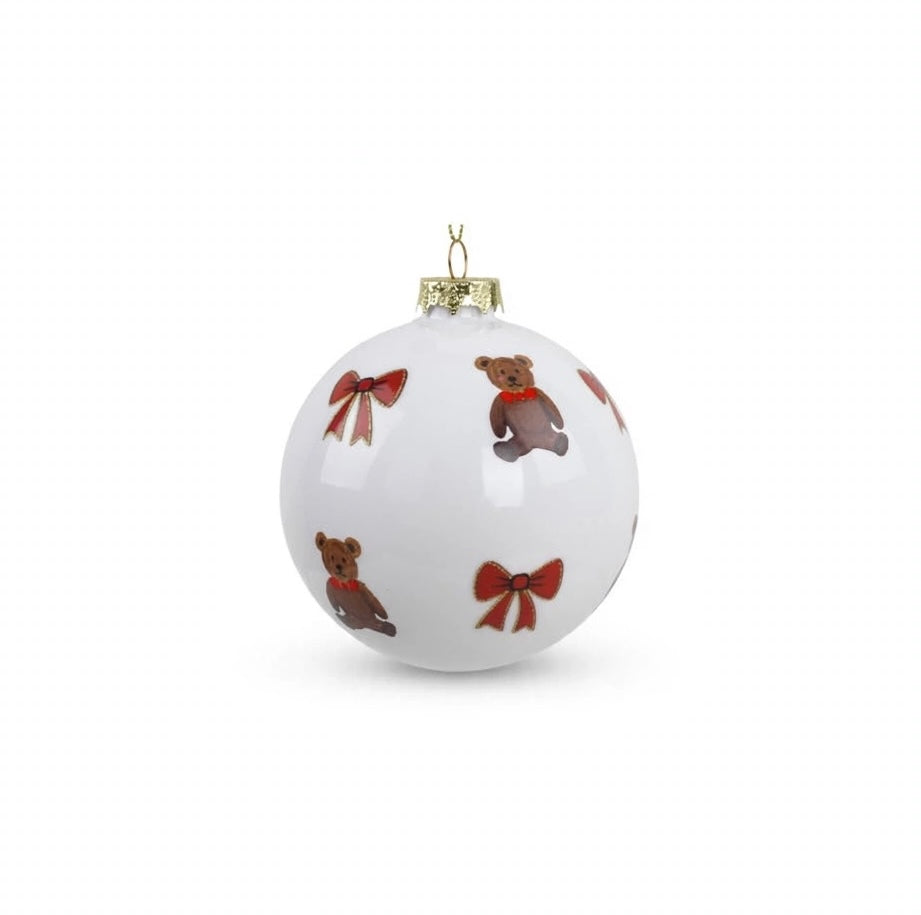 SFERA-DIA10cm-IN VETRO-DECORAZIONI ORSETTI E FIOCCHI