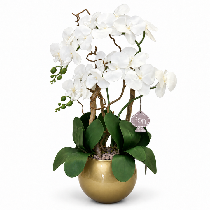 ORCHIDEA-CON VASO ORO-ARTIFICIALE-REAL TOUCH- H65cm